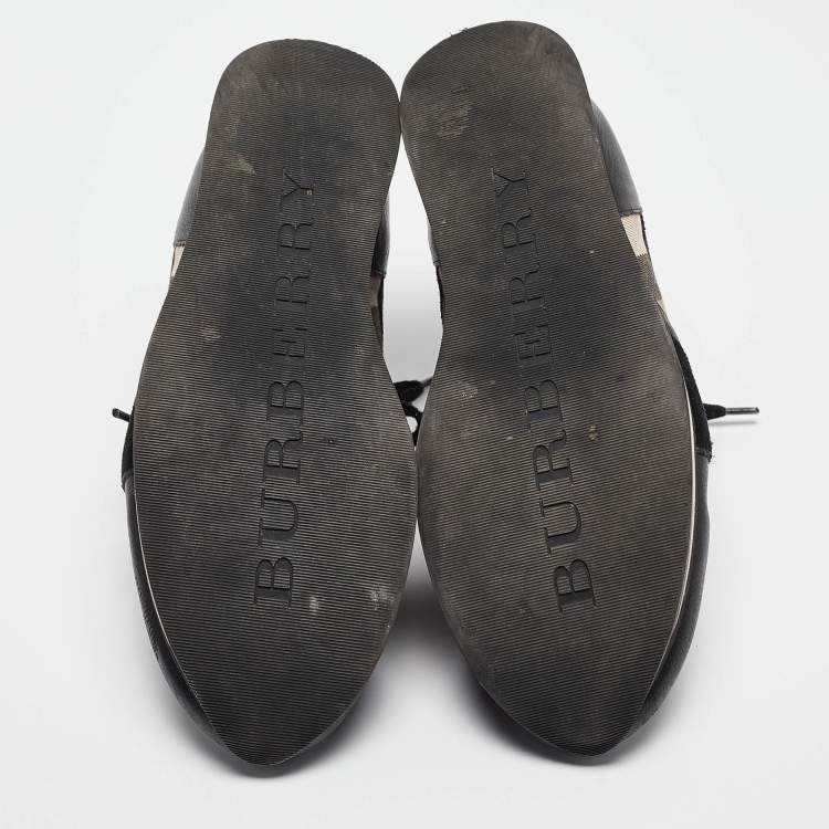 Pre Owned Burberry Black/Beige Supernova Canvas and Leather  Low Top Sneakers Size 38.5