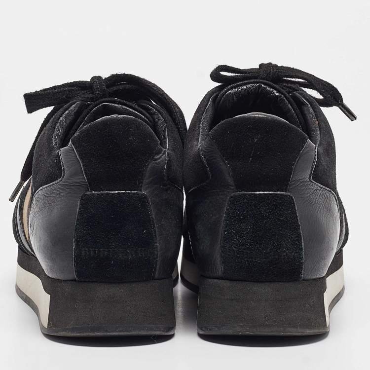 Pre Owned Burberry Black/Beige Supernova Canvas and Leather  Low Top Sneakers Size 38.5