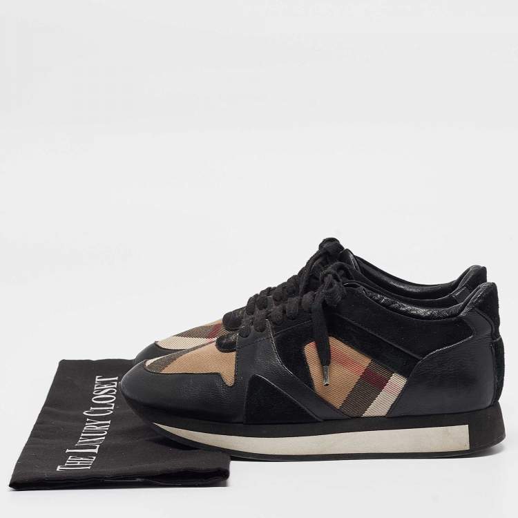 Pre Owned Burberry Black/Beige Supernova Canvas and Leather  Low Top Sneakers Size 38.5