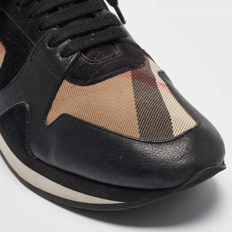 Pre Owned Burberry Black/Beige Supernova Canvas and Leather  Low Top Sneakers Size 38.5