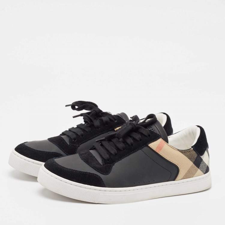 Pre Owned Burberry Black House Check Canvas and  Leather Reeth Low Top Sneakers Size 41