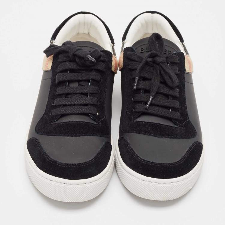 Pre Owned Burberry Black House Check Canvas and  Leather Reeth Low Top Sneakers Size 41
