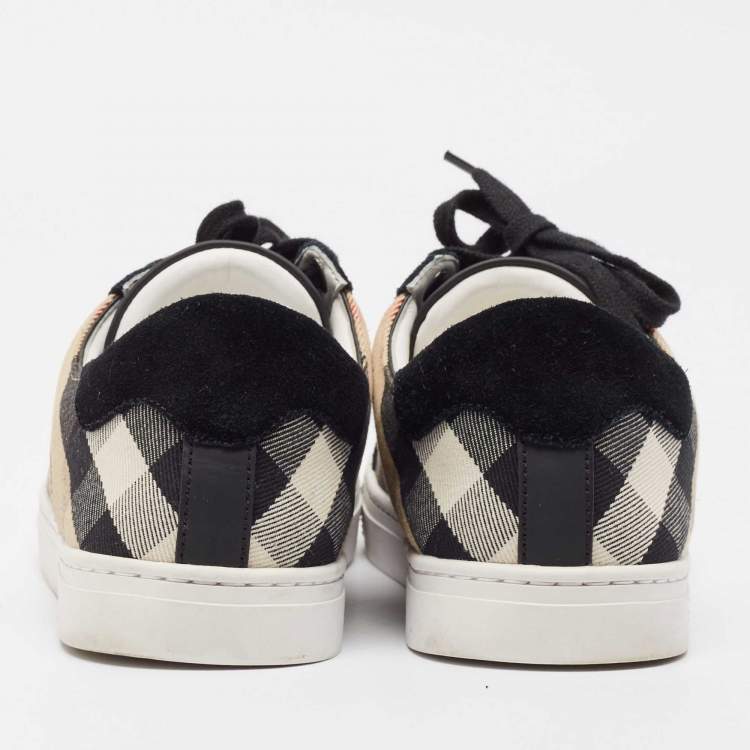 Pre Owned Burberry Black House Check Canvas and  Leather Reeth Low Top Sneakers Size 41