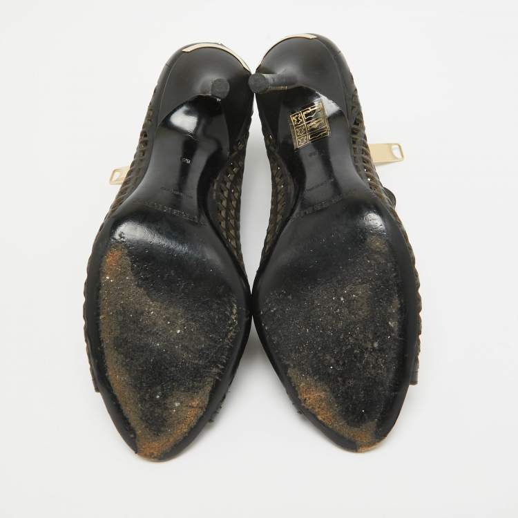 Pre Owned Burberry Black Laser Cut Leather Open Toe Booties Size 36