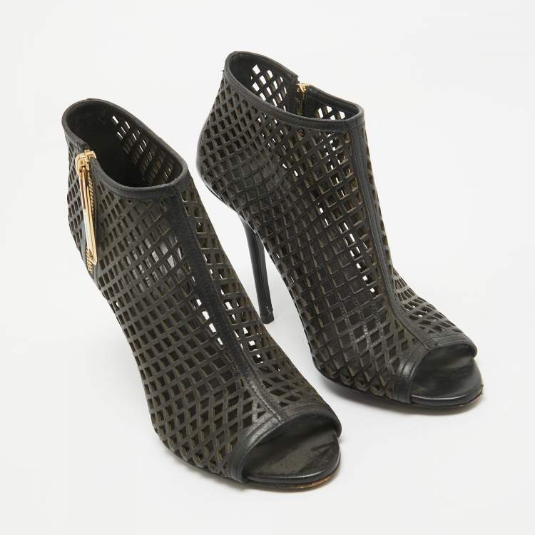 Pre Owned Burberry Black Laser Cut Leather Open Toe Booties Size 36