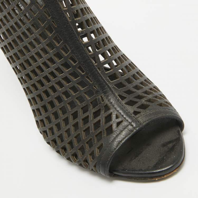 Pre Owned Burberry Black Laser Cut Leather Open Toe Booties Size 36