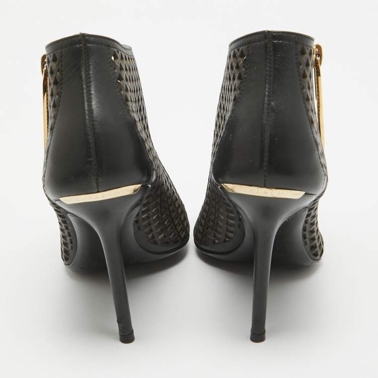 Pre Owned Burberry Black Laser Cut Leather Open Toe Booties Size 36