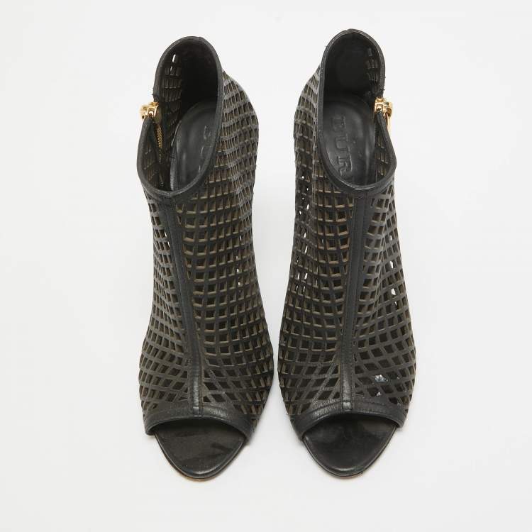Pre Owned Burberry Black Laser Cut Leather Open Toe Booties Size 36