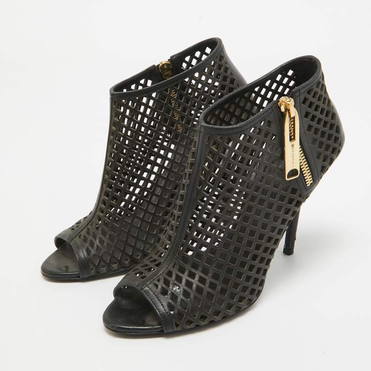 Pre Owned Burberry Black Laser Cut Leather Open Toe Booties Size 36