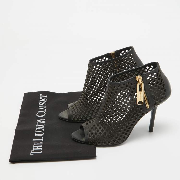 Pre Owned Burberry Black Laser Cut Leather Open Toe Booties Size 36