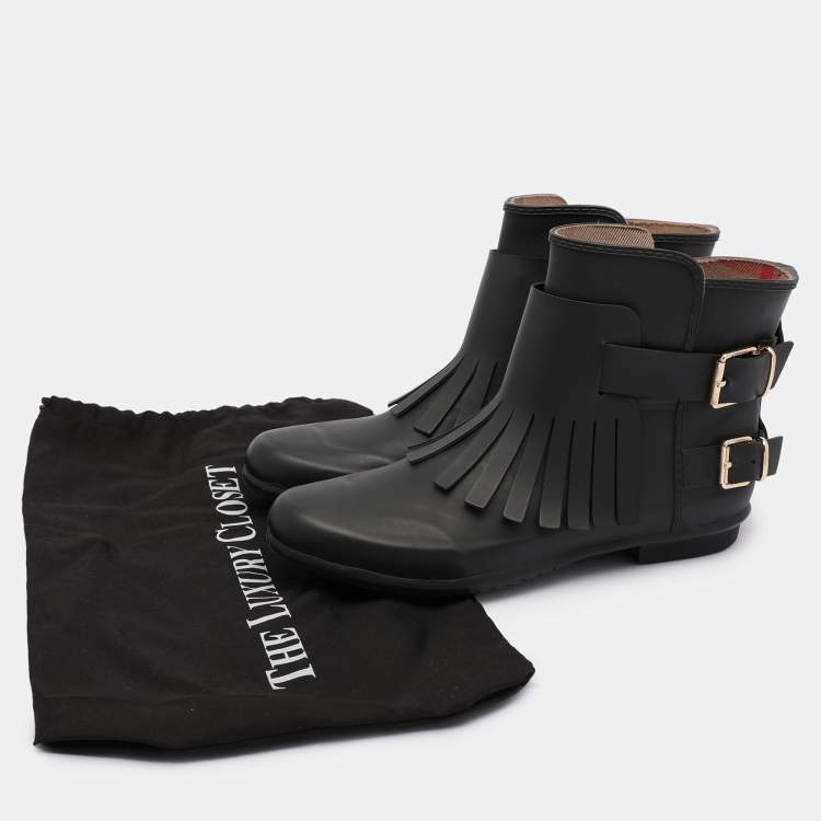 Pre Owned Burberry Black Rubber Fringe Trim Mot Boots Size 39
