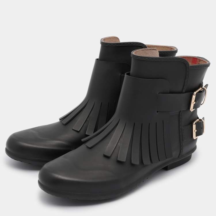 Pre Owned Burberry Black Rubber Fringe Trim Mot Boots Size 39