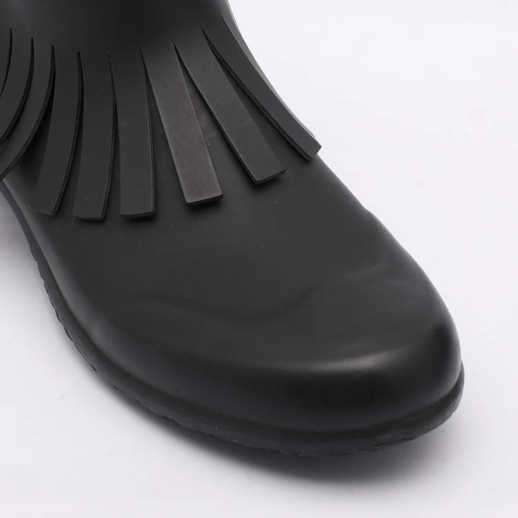 Pre Owned Burberry Black Rubber Fringe Trim Mot Boots Size 39