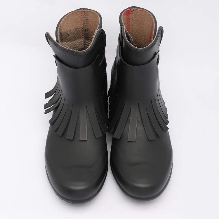 Pre Owned Burberry Black Rubber Fringe Trim Mot Boots Size 39