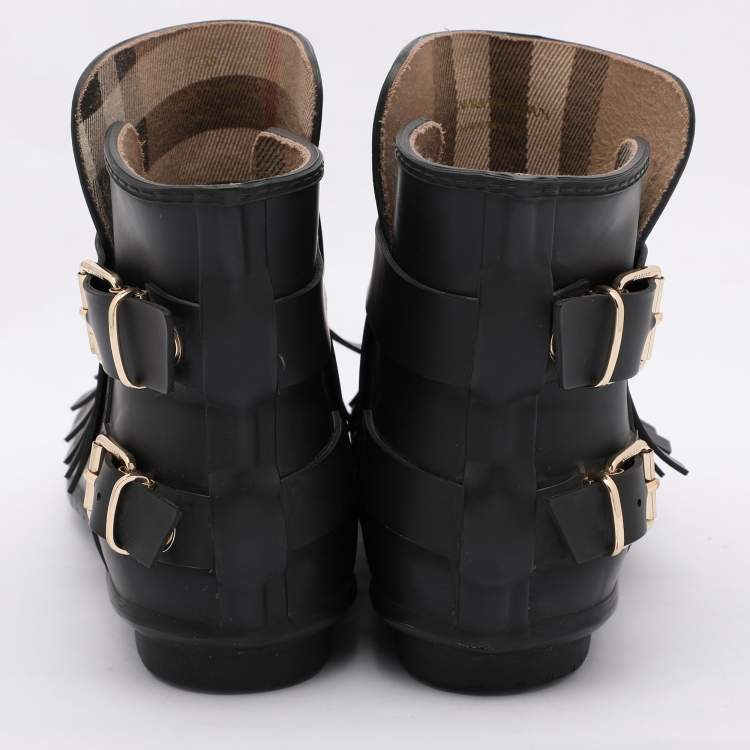 Pre Owned Burberry Black Rubber Fringe Trim Mot Boots Size 39