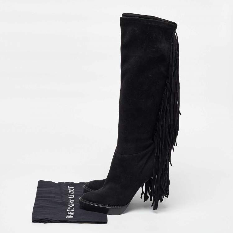 Pre Owned Burberry Black Suede Caitlin Knee Length Boots Size 39