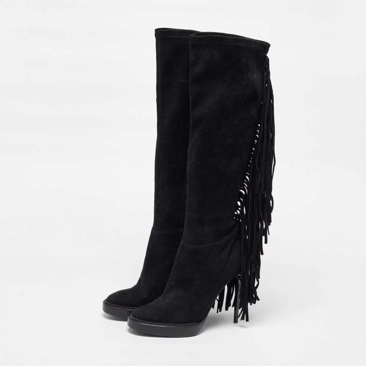 Pre Owned Burberry Black Suede Caitlin Knee Length Boots Size 39