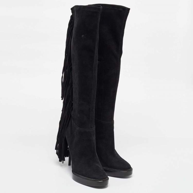 Pre Owned Burberry Black Suede Caitlin Knee Length Boots Size 39