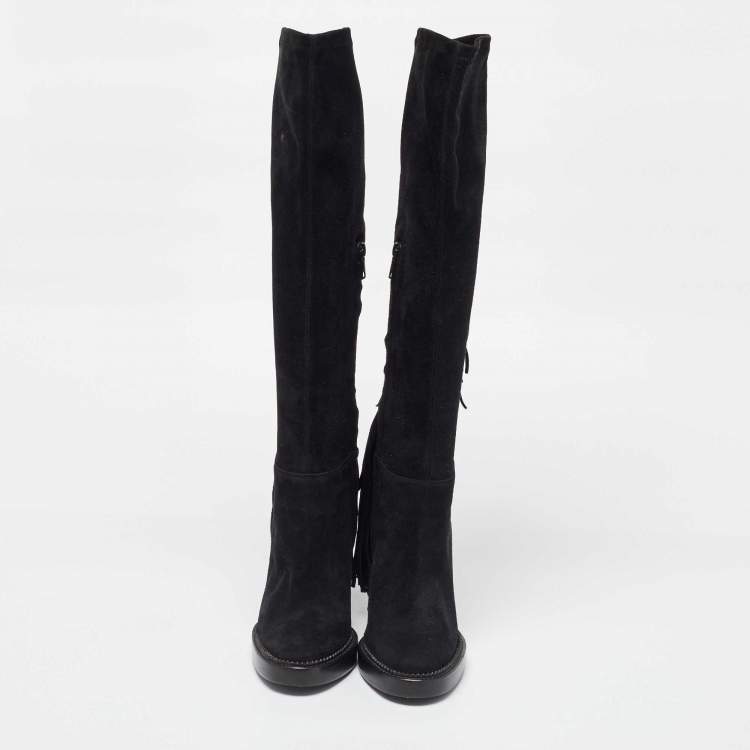 Pre Owned Burberry Black Suede Caitlin Knee Length Boots Size 39