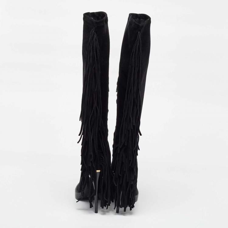 Pre Owned Burberry Black Suede Caitlin Knee Length Boots Size 39