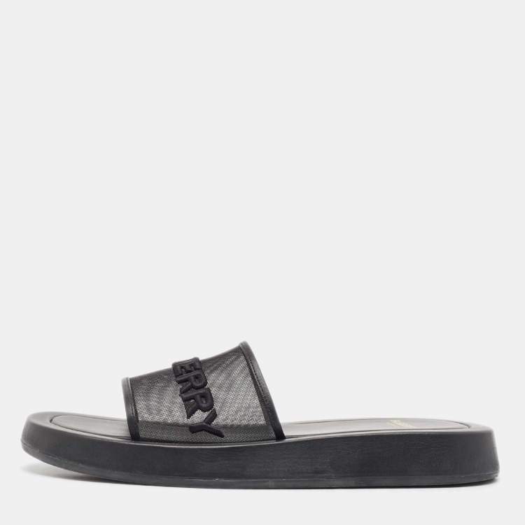 Pre Owned Burberry Black Mesh and Leather Flat Sandals Size 39