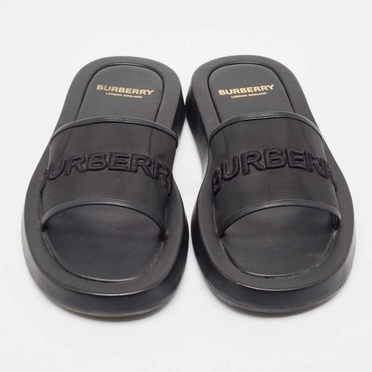 Pre Owned Burberry Black Mesh and Leather Flat Sandals Size 39