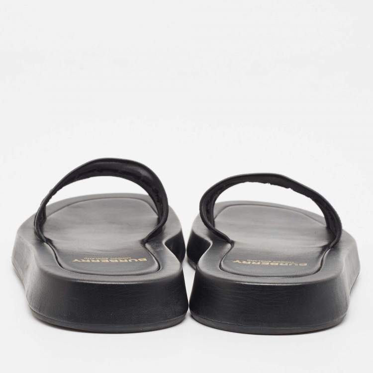 Pre Owned Burberry Black Mesh and Leather Flat Sandals Size 39