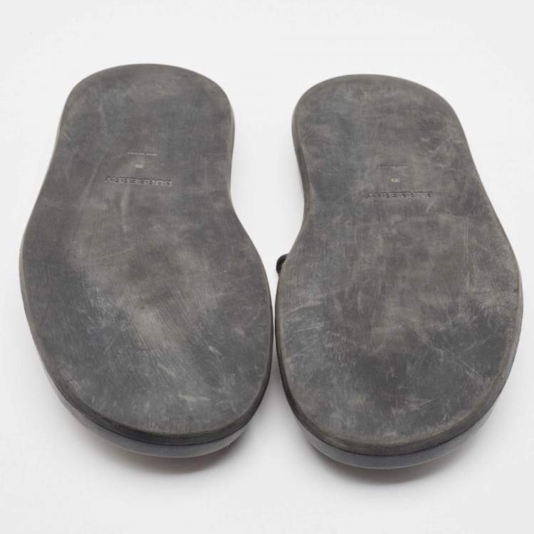 Pre Owned Burberry Black Mesh and Leather Flat Sandals Size 39