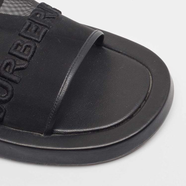 Pre Owned Burberry Black Mesh and Leather Flat Sandals Size 39