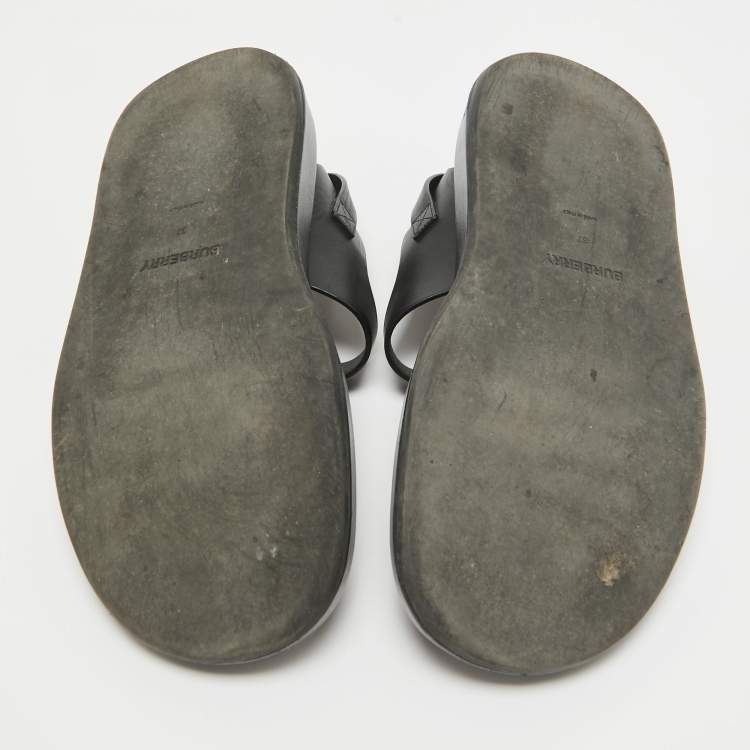 Pre Owned Burberry Black Leather Slingback Sandals Size 37