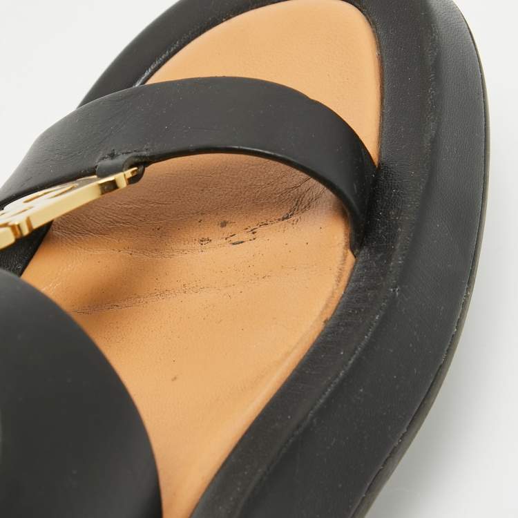 Pre Owned Burberry Black Leather Slingback Sandals Size 37