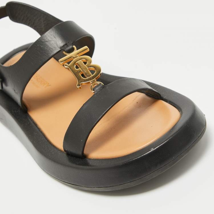 Pre Owned Burberry Black Leather Slingback Sandals Size 37
