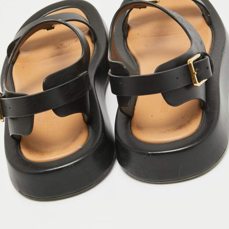 Pre Owned Burberry Black Leather Slingback Sandals Size 37