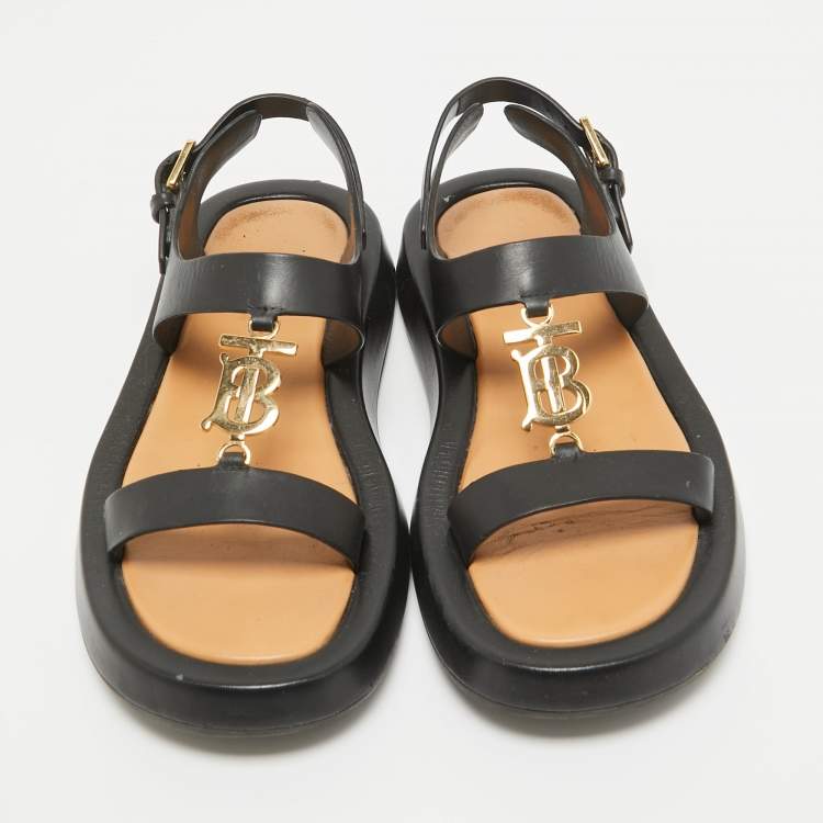 Pre Owned Burberry Black Leather Slingback Sandals Size 37