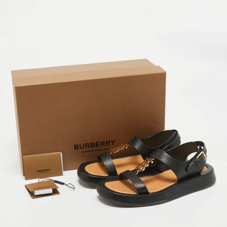 Pre Owned Burberry Black Leather Slingback Sandals Size 37