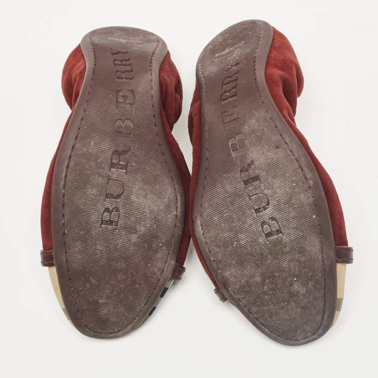 Pre Owned Burberry Burgundy Suede and Canvas Ballet Flats Size 39.5
