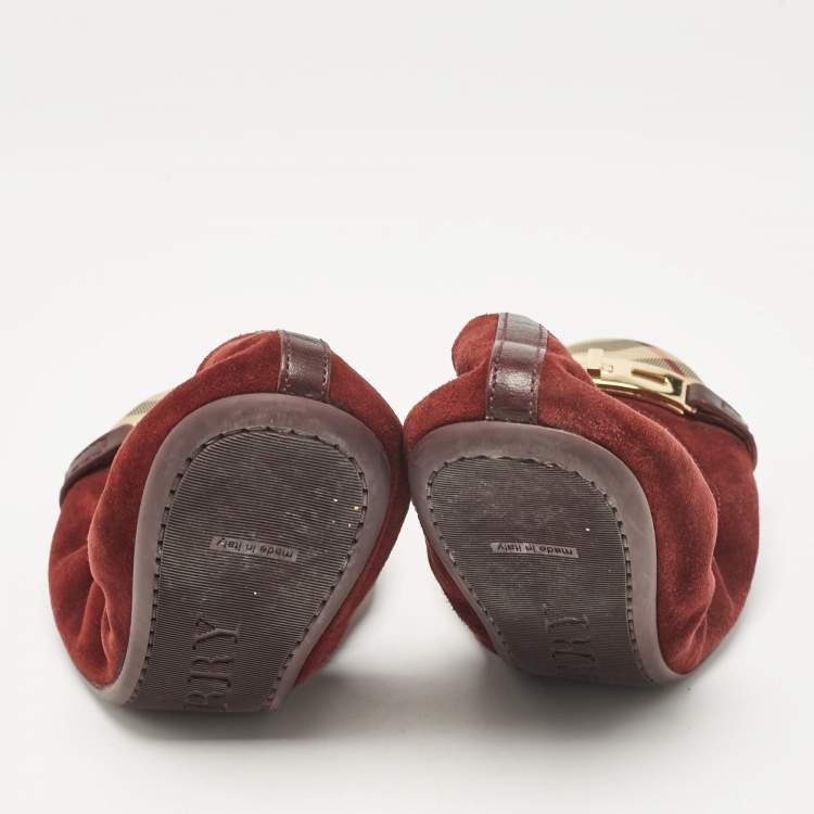 Pre Owned Burberry Burgundy Suede and Canvas Ballet Flats Size 39.5