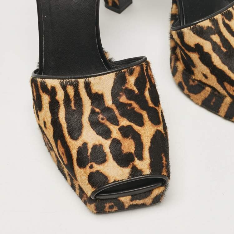 Pre Owned Burberry Brown/Black Calf Hair Peep Toe Ankle Strap Sandals Size 40