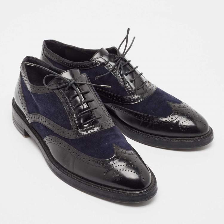 Pre Owned Burberry Black Navy Blue Leather and Suede Brogues Oxford Size 39