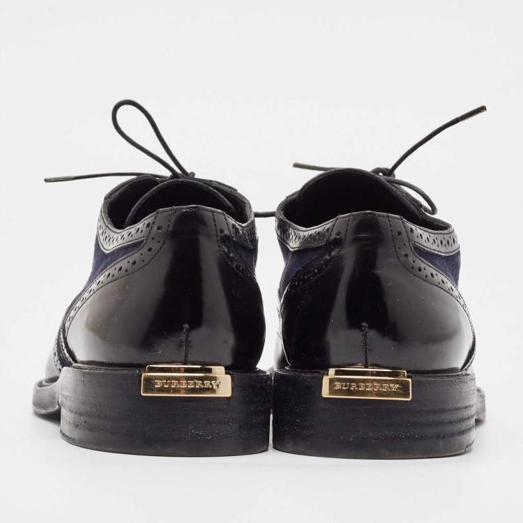 Pre Owned Burberry Black Navy Blue Leather and Suede Brogues Oxford Size 39