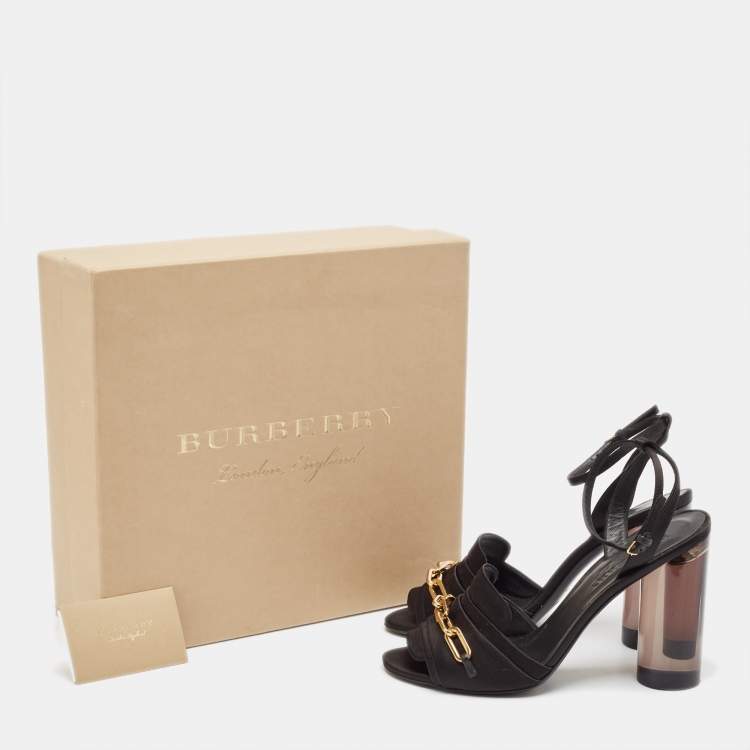 Pre Owned Burberry Black Satin Ankle Strap Sandals Size 40