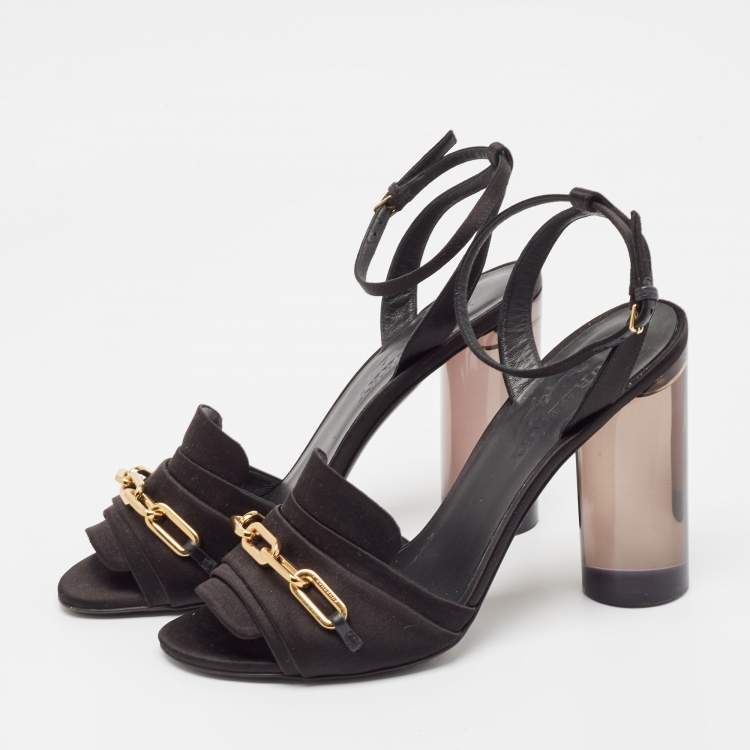 Pre Owned Burberry Black Satin Ankle Strap Sandals Size 40