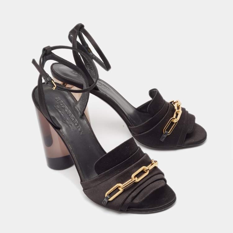Pre Owned Burberry Black Satin Ankle Strap Sandals Size 40