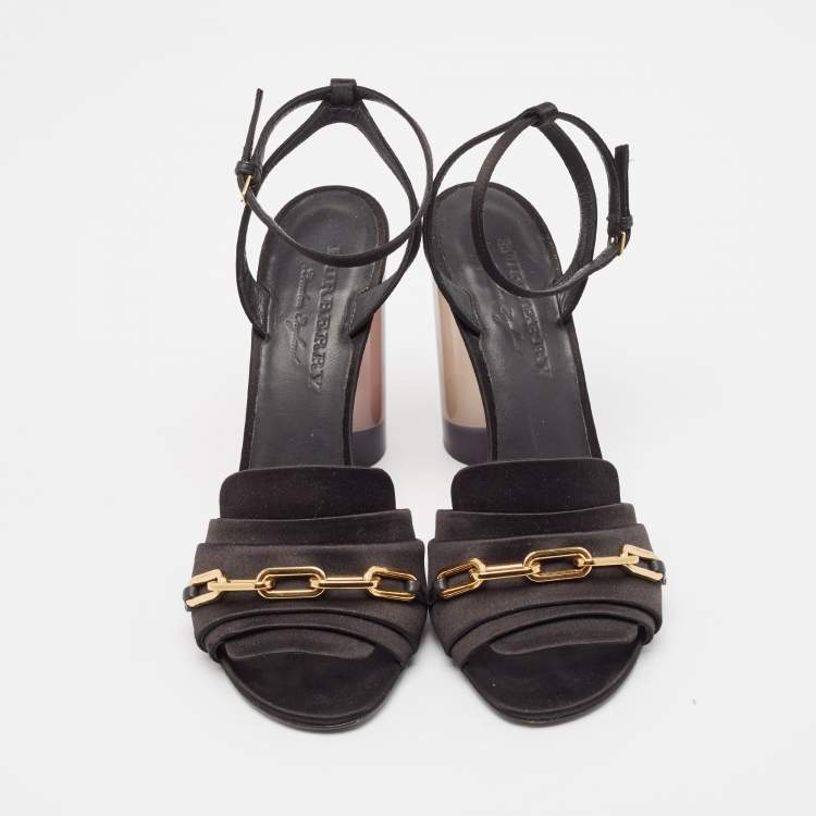 Pre Owned Burberry Black Satin Ankle Strap Sandals Size 40