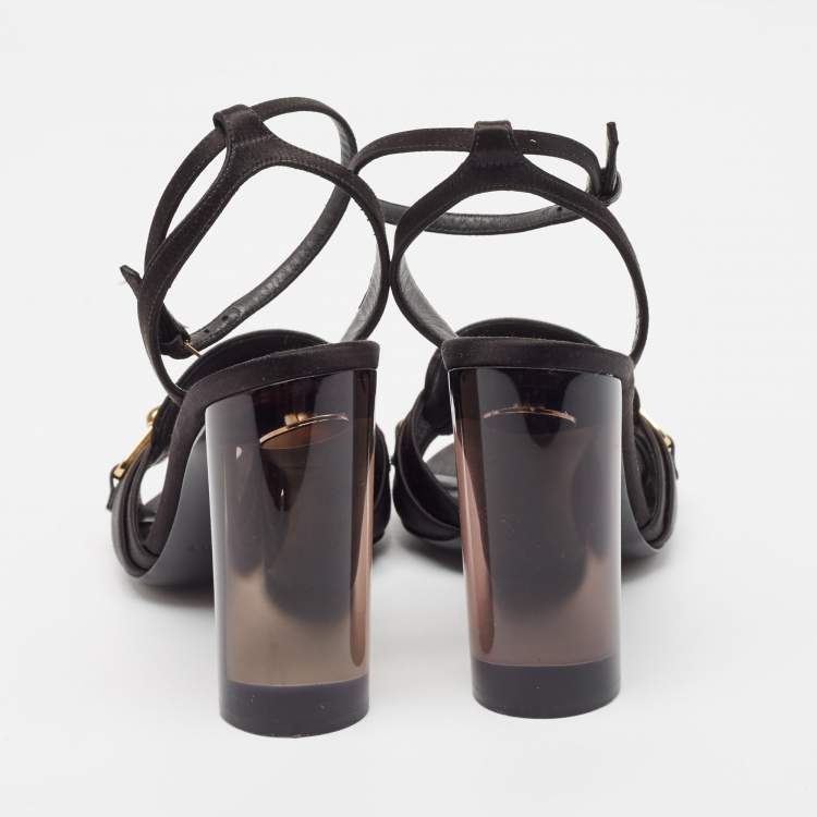Pre Owned Burberry Black Satin Ankle Strap Sandals Size 40