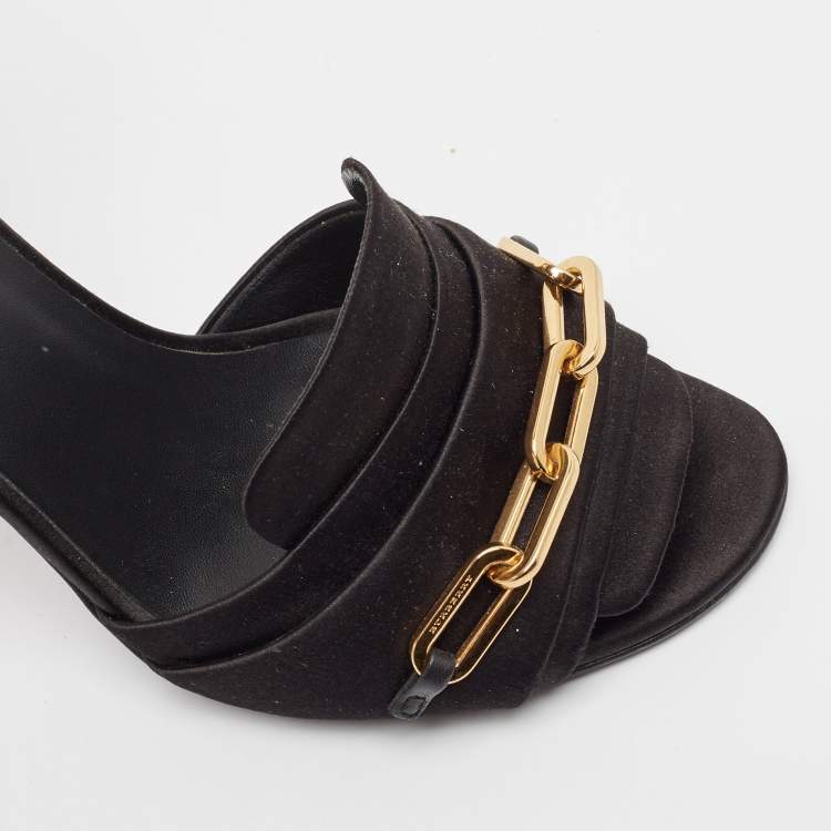 Pre Owned Burberry Black Satin Ankle Strap Sandals Size 40