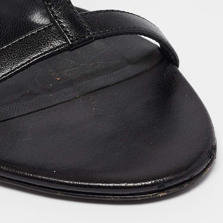Pre Owned Burberry Black Leather Wedge Sandals Size 37