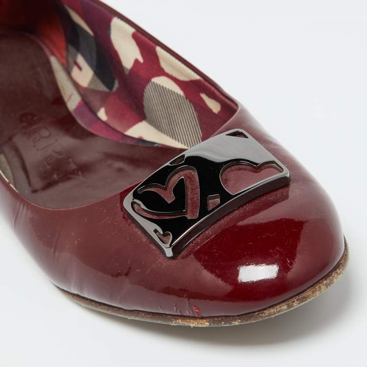 Pre Owned Burberry Burgundy Patent Leather Scrunch Ballet Flats Size 40