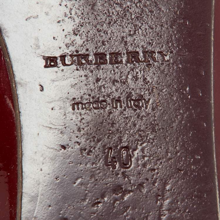 Pre Owned Burberry Burgundy Patent Leather Scrunch Ballet Flats Size 40