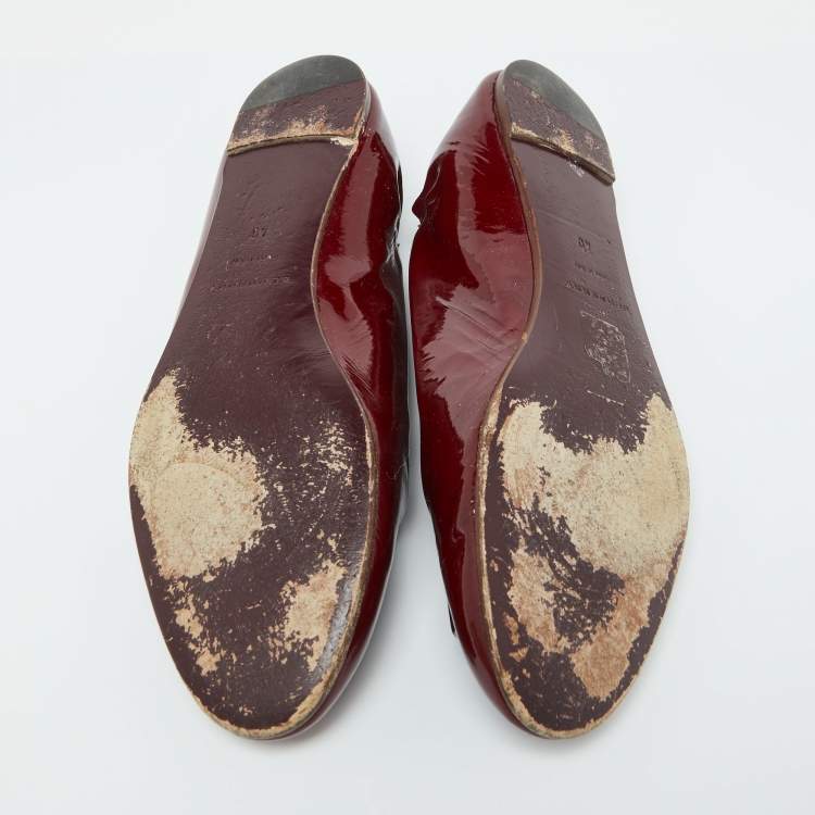 Pre Owned Burberry Burgundy Patent Leather Scrunch Ballet Flats Size 40